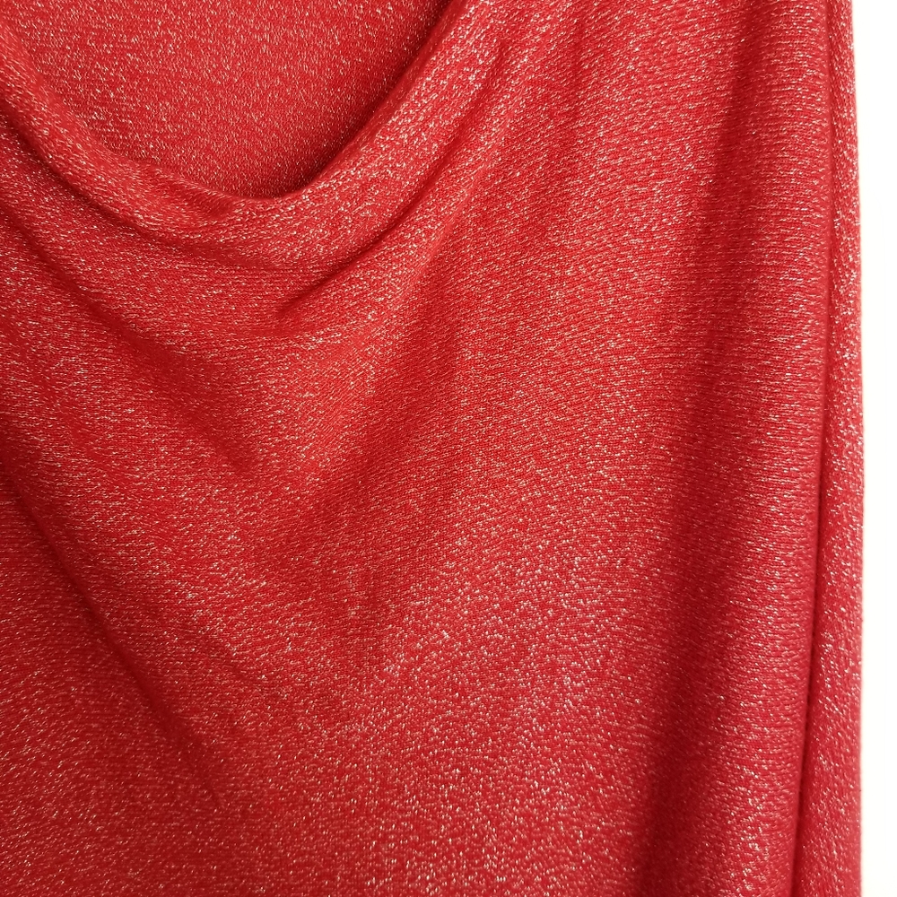 Ruby Rd Paint The Town Red Drape Neck Metallic Long Sleeve Top NWT - Picture 4 of 9